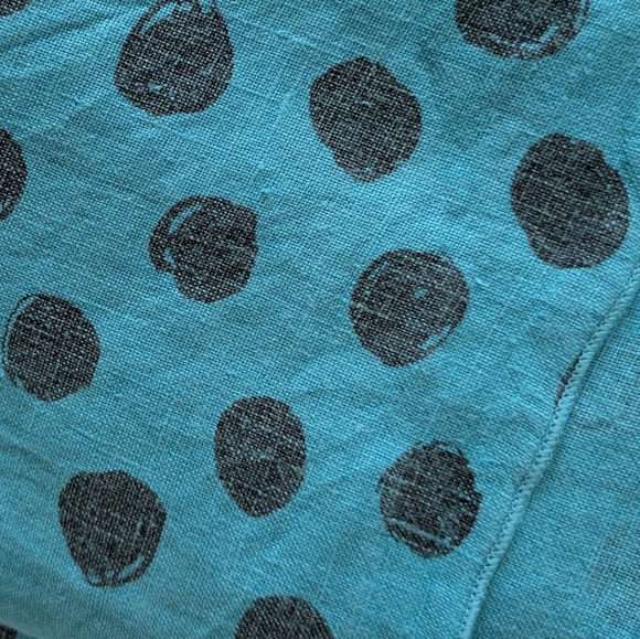 Fenini Short Sleeve Linen Polka Dot Teal Dress Size Medium - Picture 12 of 12